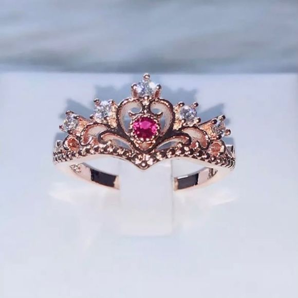 Deja Vu Kreations Jewelry - Size 8.5 Pink Sapphire Rose Gold Princess Crown Ring